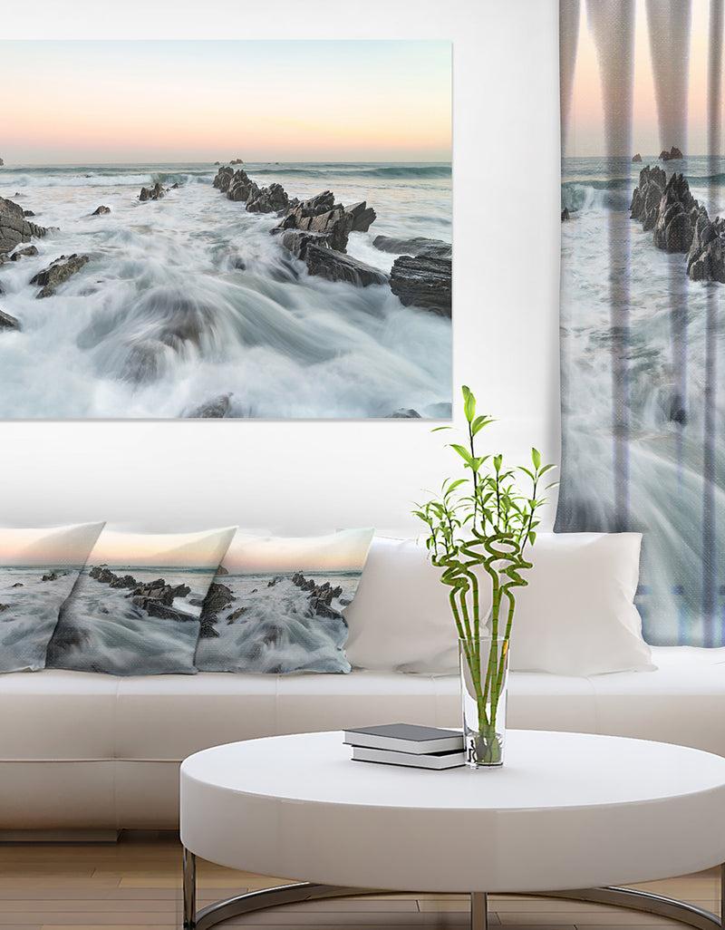 DesignQ Waves Hitting Beach At Sunrise Atlantic - Contemporary Seascape Art Canvas
