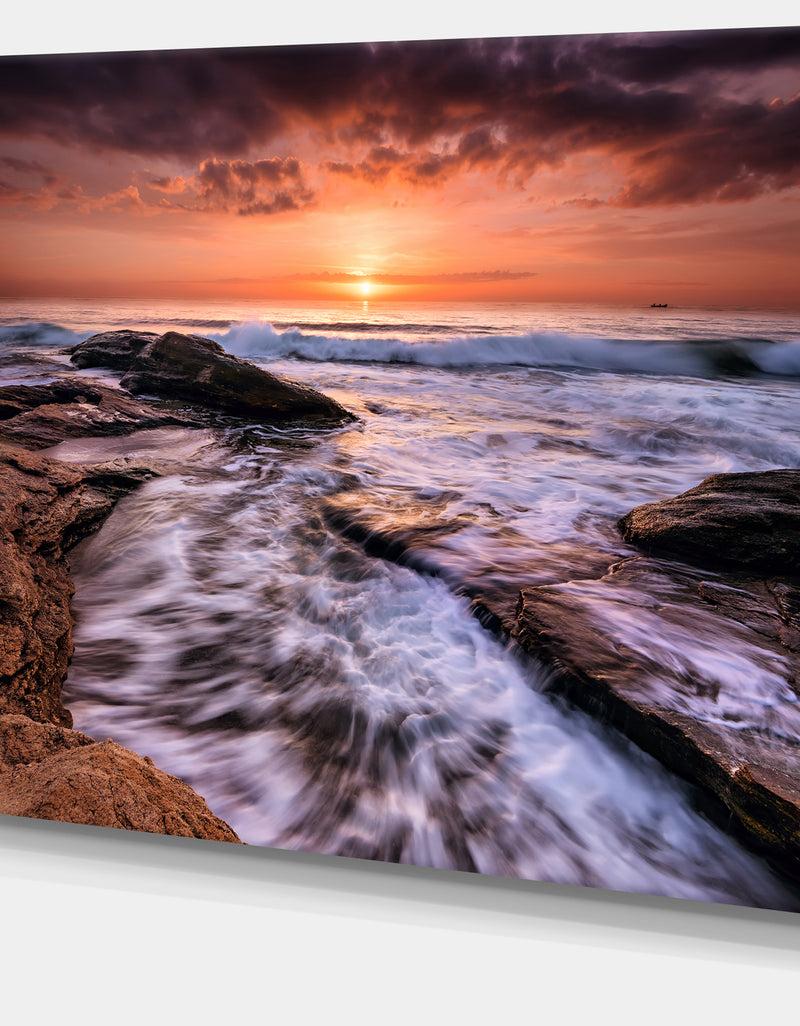 DesignQ Waves Hitting Rocky Beach Burgas Bay Contemporary Seascape Art Canvas
