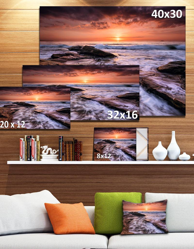 DesignQ Waves Hitting Rocky Beach Burgas Bay Contemporary Seascape Art Canvas