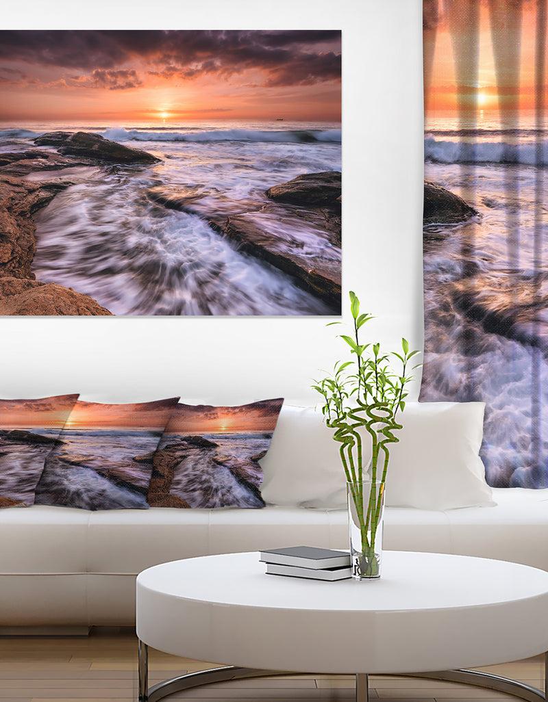 DesignQ Waves Hitting Rocky Beach Burgas Bay Contemporary Seascape Art Canvas