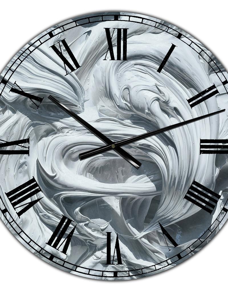 DesignQ Waves Of White Gray Paint - Large Modern Wall Clock
