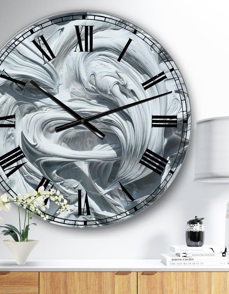 DesignQ Waves of White Gray Paint - Large Modern Wall Clock