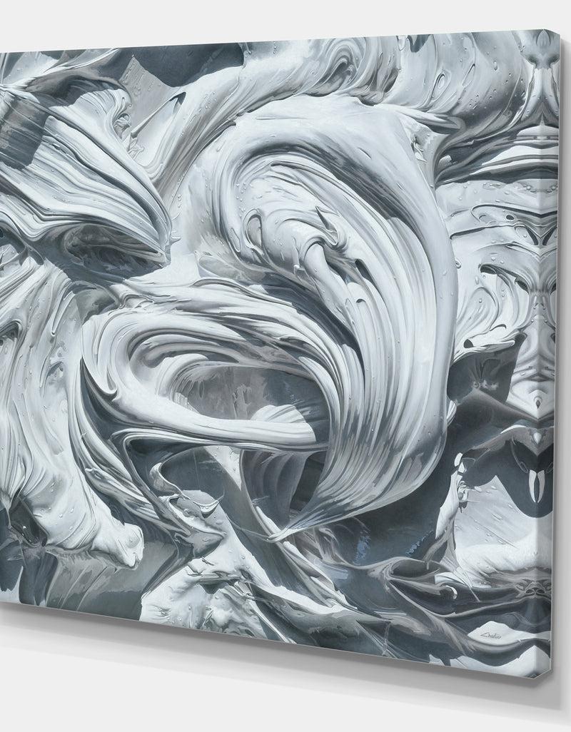 DesignQ Waves Of White Gray Paint - Modern & Contemporary Premium Canvas Wall Art