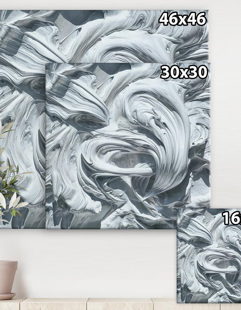 DesignQ Waves Of White Gray Paint - Modern & Contemporary Premium Canvas Wall Art