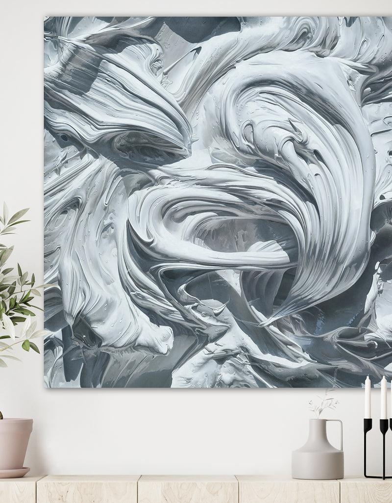 DesignQ Waves of White Gray Paint - Modern & Contemporary Premium Canvas Wall Art