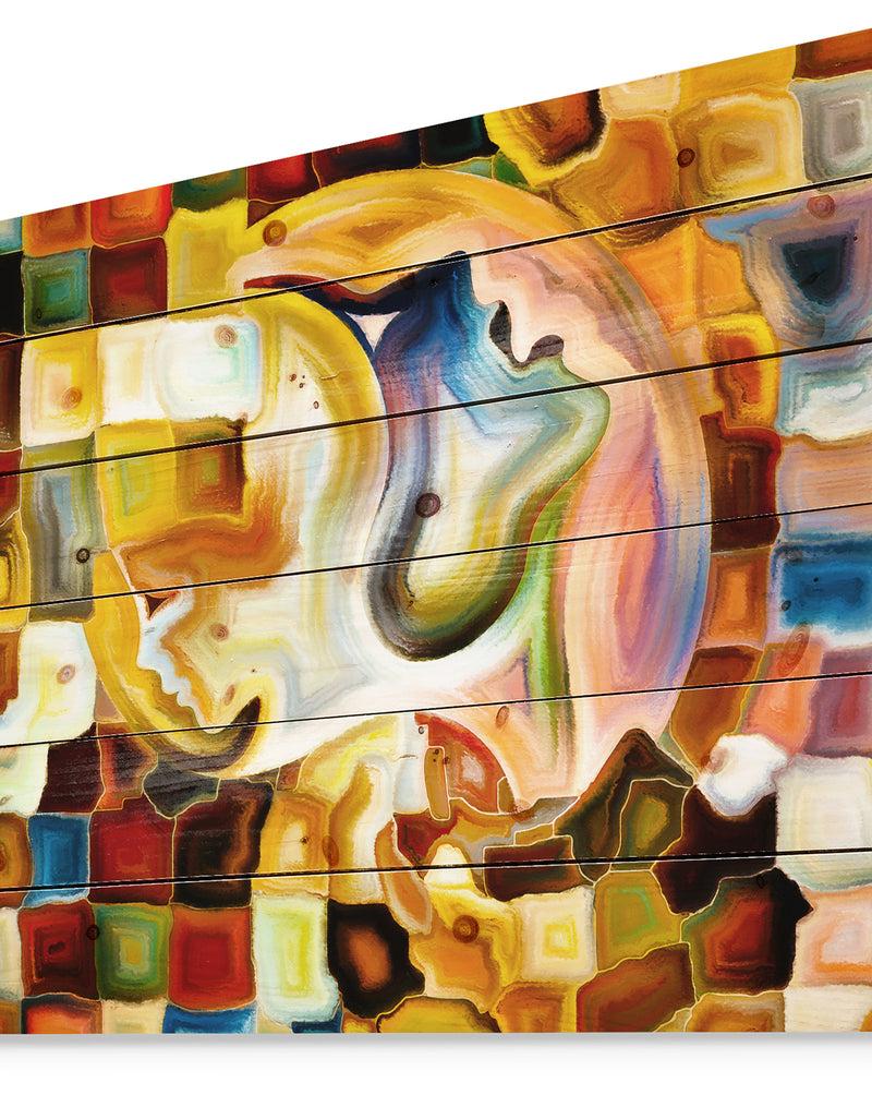 DesignQ Way Of Inner Paint - Abstract Print On Natural Pine Wood