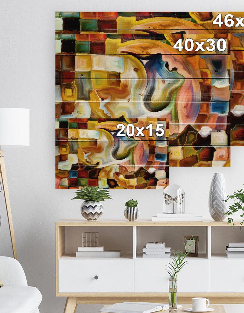 DesignQ Way Of Inner Paint - Abstract Print On Natural Pine Wood