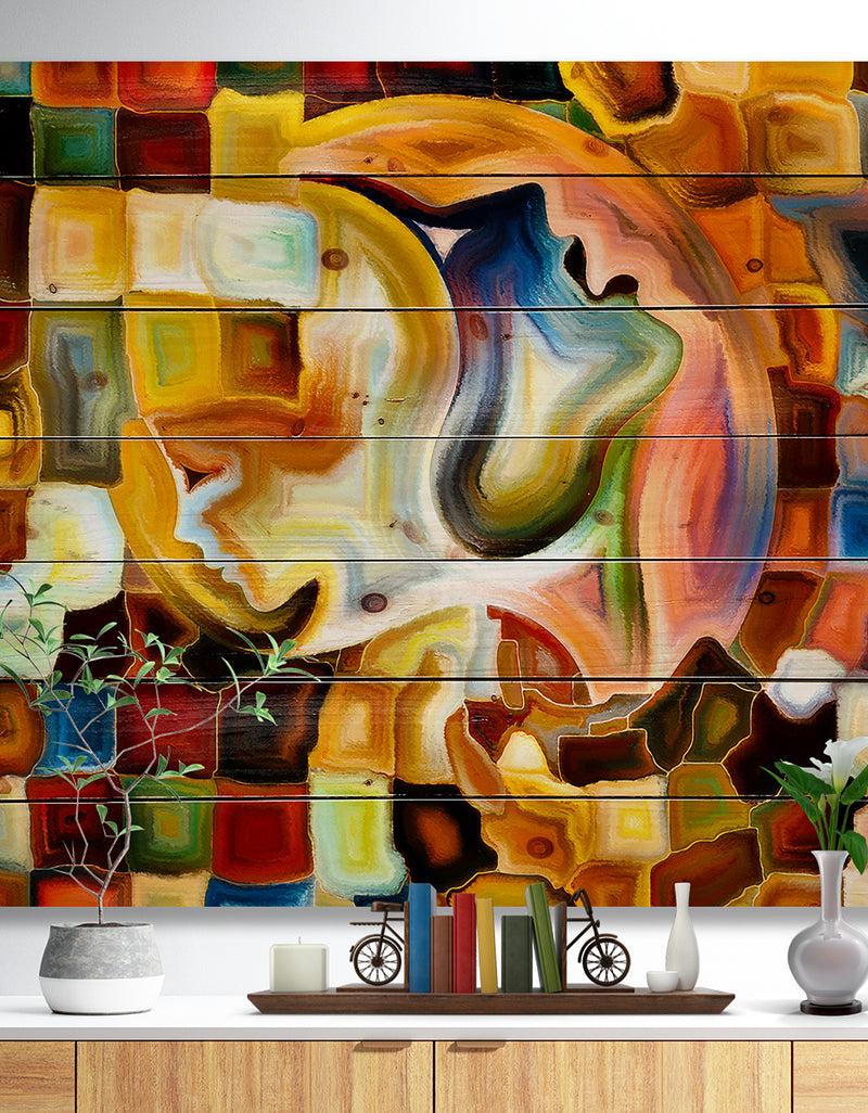 DesignQ Way of Inner Paint - Abstract Print on Natural Pine Wood