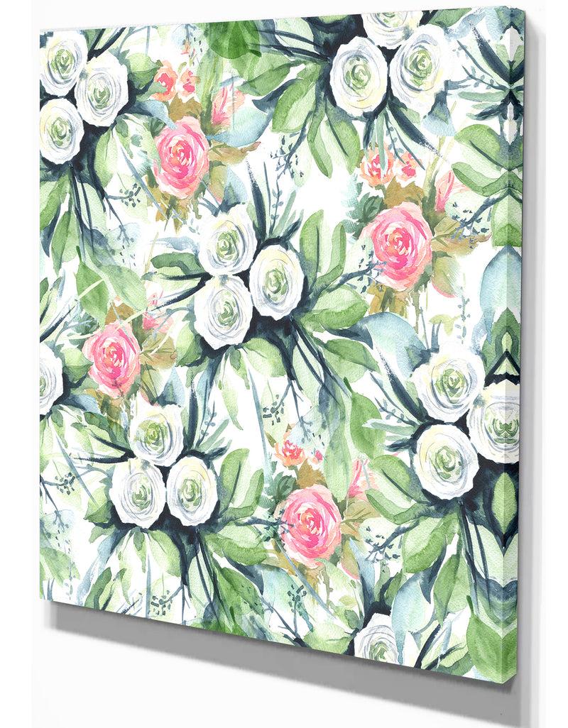 DesignQ Wedding Flowers In White And Yellow Roses - Floral Painting Print On Wrapped Canvas