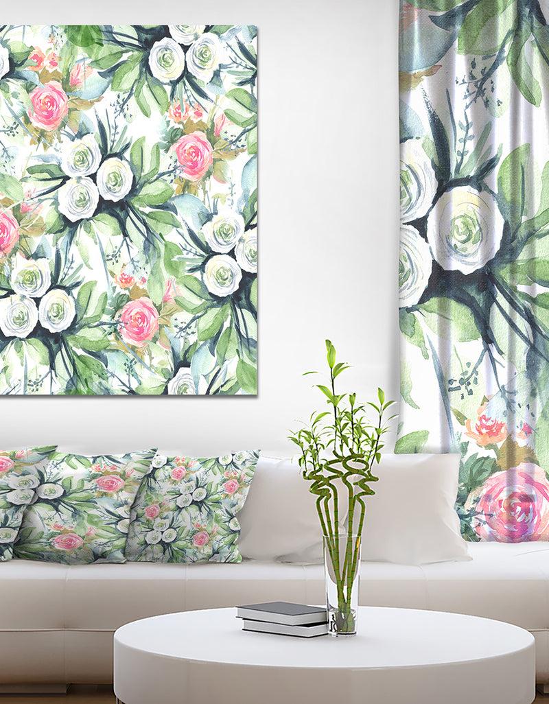 DesignQ Wedding Flowers in White and Yellow Roses - Floral Painting Print on Wrapped Canvas