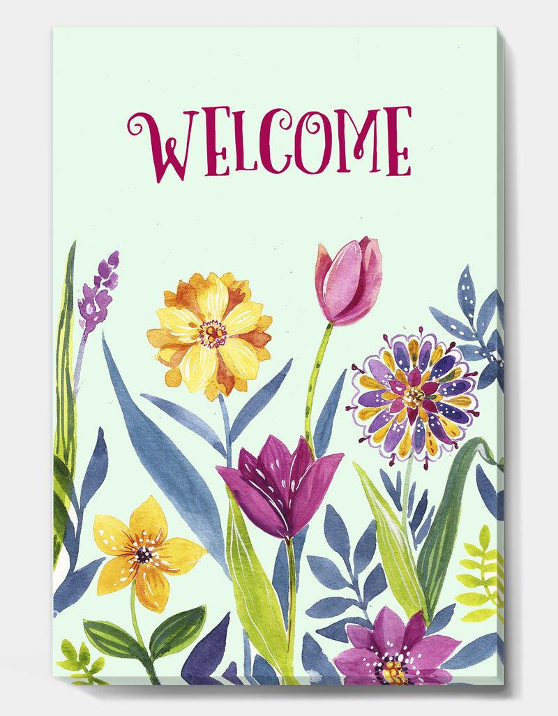 DesignQ Welcome Flower Quote - Cottage Canvas Art Print