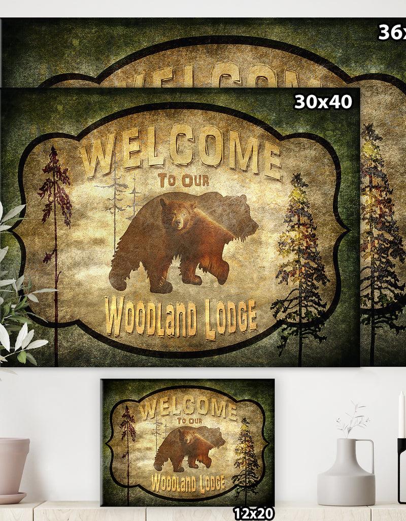 DesignQ Welcome_Lodge Bear - Cottage Canvas Art Print