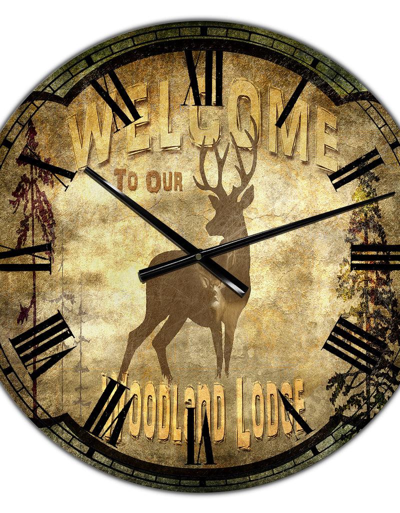 DesignQ Welcome_Lodge Deer - Large Cottage Wall Clock