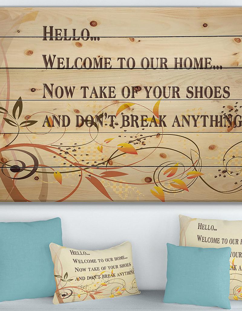 DesignQ Welcome to our home. Orange vines - Textual Entrance Art on Wood Wall Art