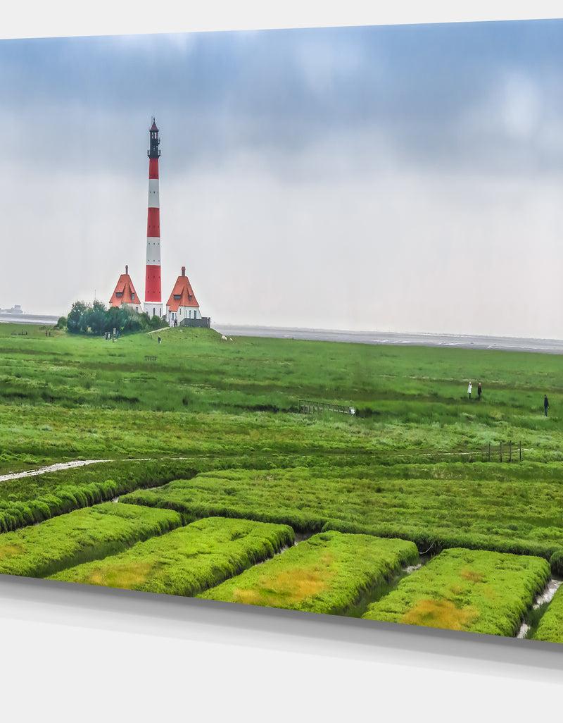 DesignQ Westerheversand Lighthouse Panorama - Landscape Canvas Wall Artwork