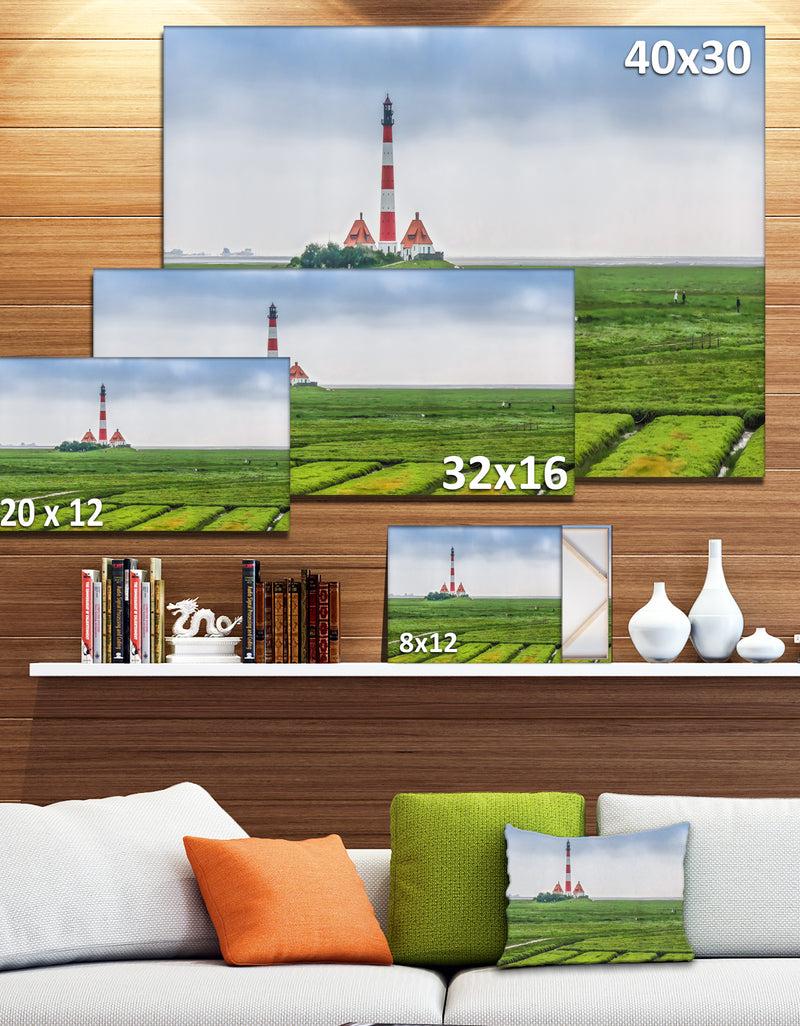 DesignQ Westerheversand Lighthouse Panorama - Landscape Canvas Wall Artwork