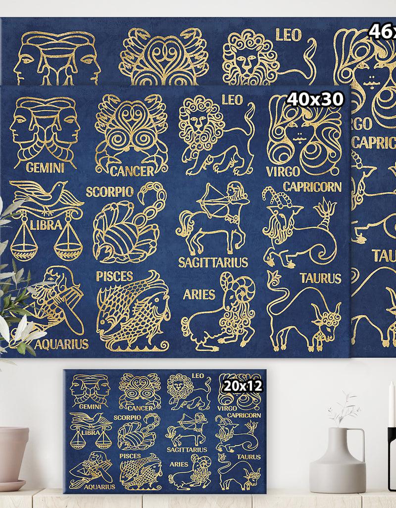 DesignQ Whats Your Sign Blue Gold - Cottage Canvas Wall Art