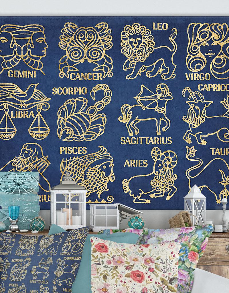 DesignQ Whats Your Sign Blue Gold - Cottage Canvas Wall Art