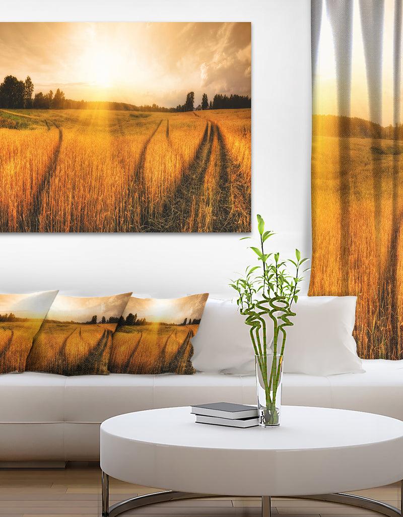 DesignQ Wheat Field at Sunset Panorama Photo Canvas Art Print