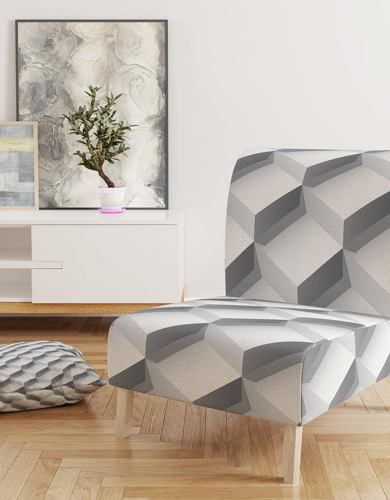 DesignQ White Abstract Pattern - Upholstered Scandinavian Accent Chair