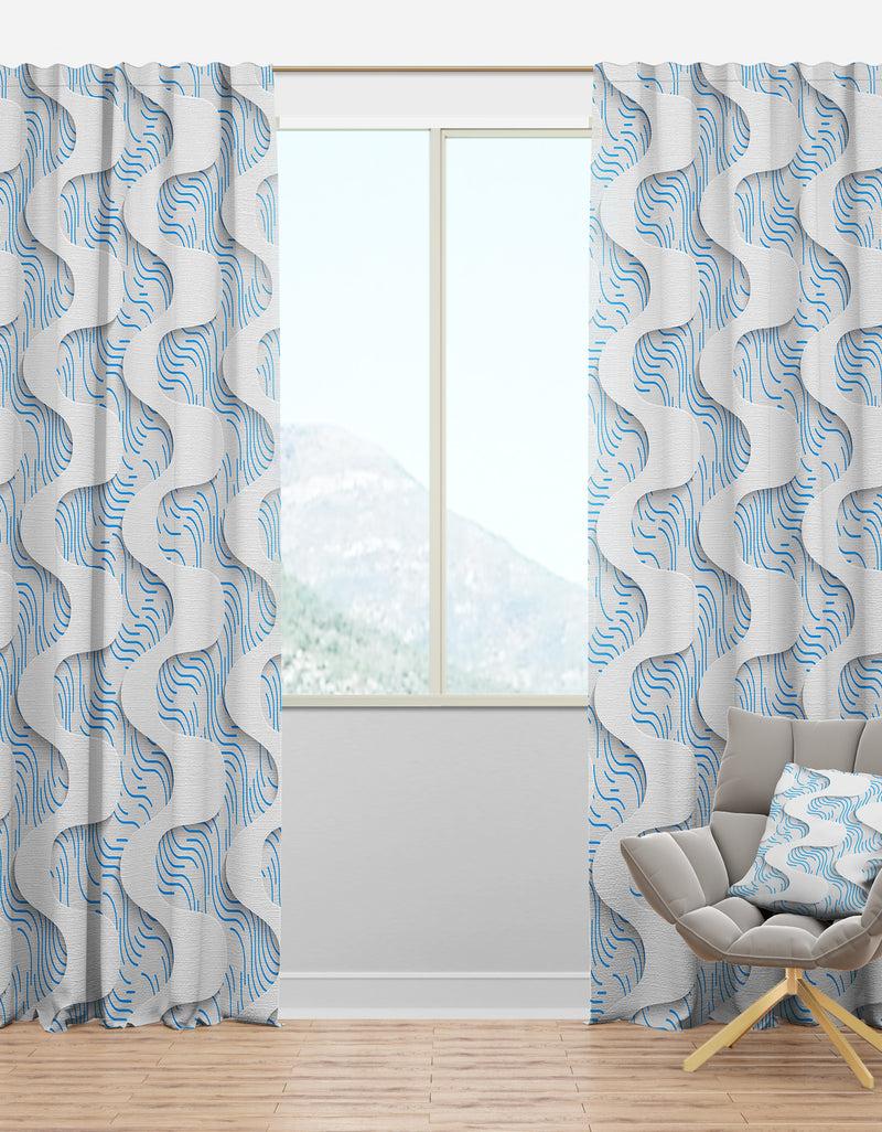 DesignQ White and Blue 3D Waves - Modern & Contemporary Curtain Panels