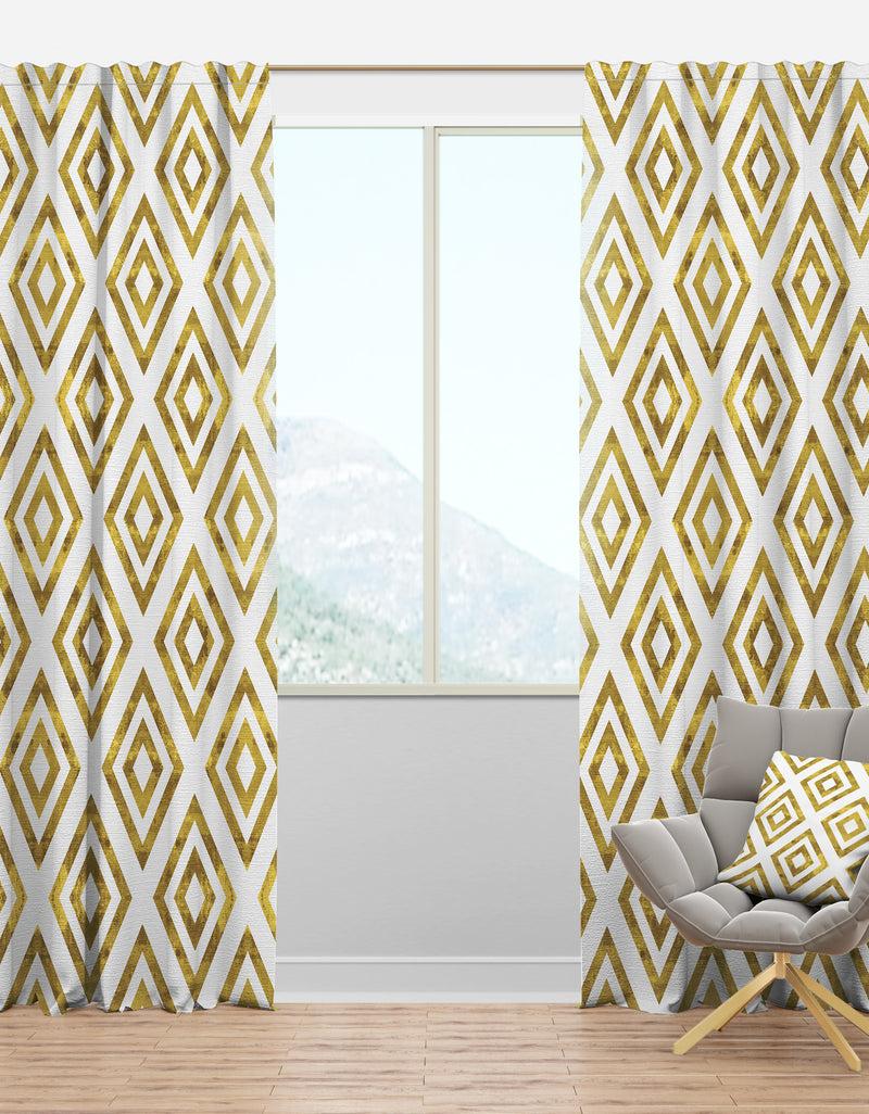 DesignQ White and Gold Pattern - Modern & Contemporary Curtain Panels