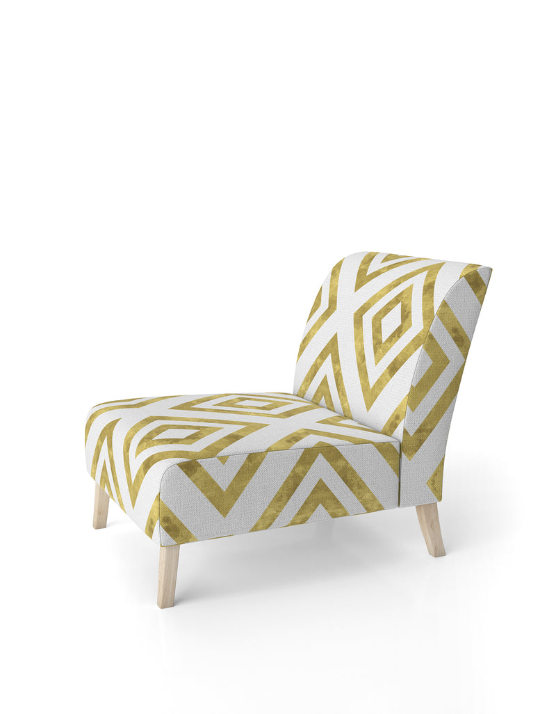 DesignQ White And Gold Pattern - Upholstered Mid-Century Accent Chair