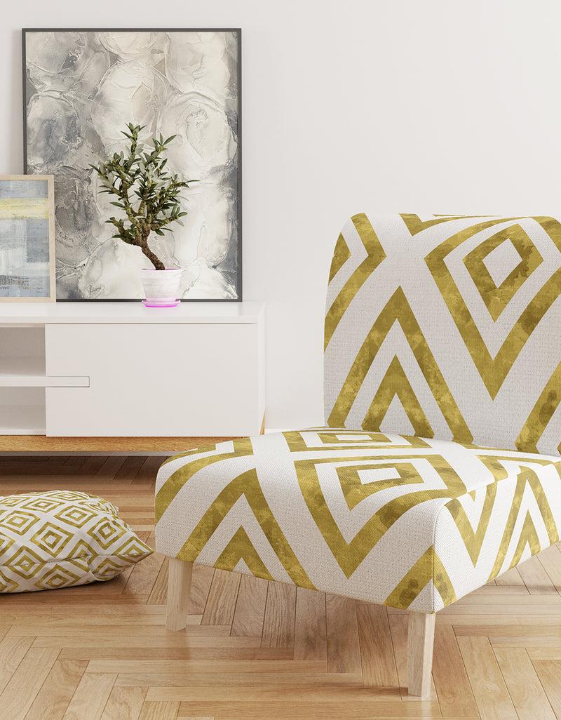 DesignQ White And Gold Pattern - Upholstered Mid-Century Accent Chair