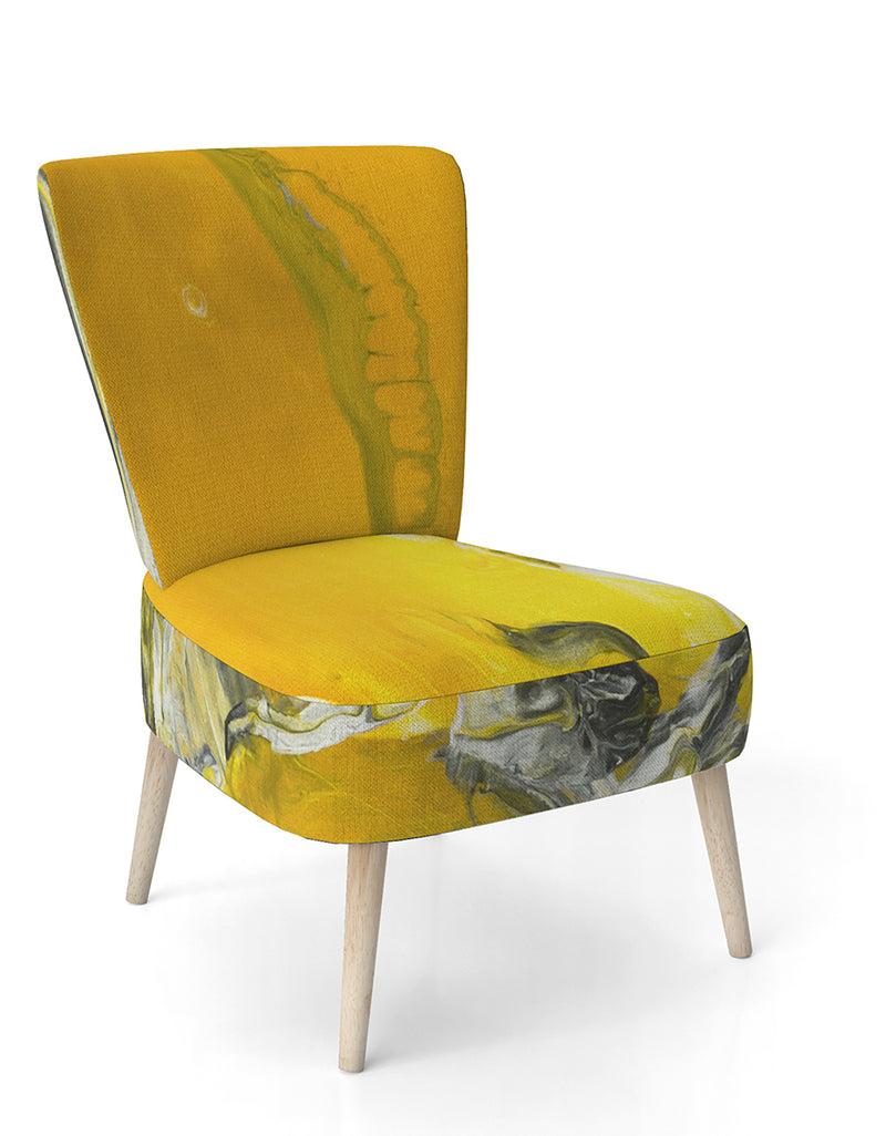 DesignQ White And Yellow Marbled Acrylic With A Cloud Of Black - Upholstered Modern Accent Chair