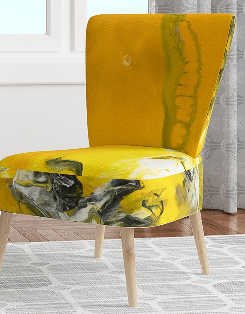 DesignQ White And Yellow Marbled Acrylic With A Cloud Of Black - Upholstered Modern Accent Chair