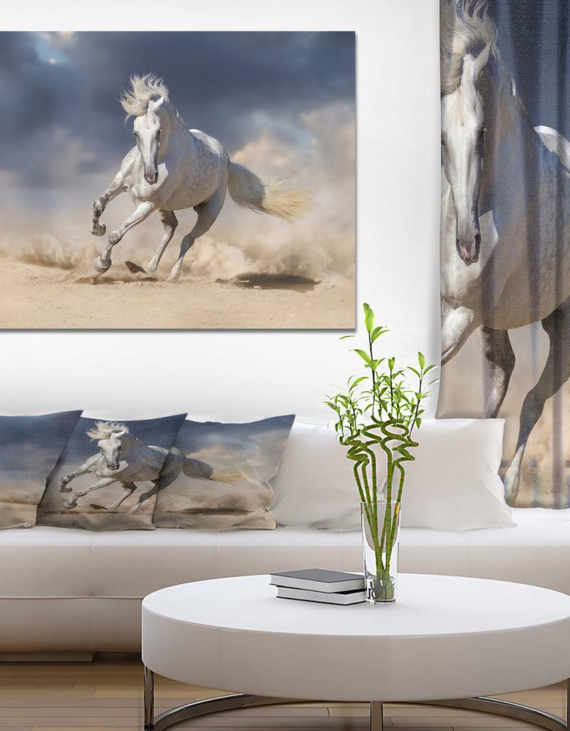 DesignQ White andalusian horse in desert dust - Animals photographyPrint on Wrapped Canvas