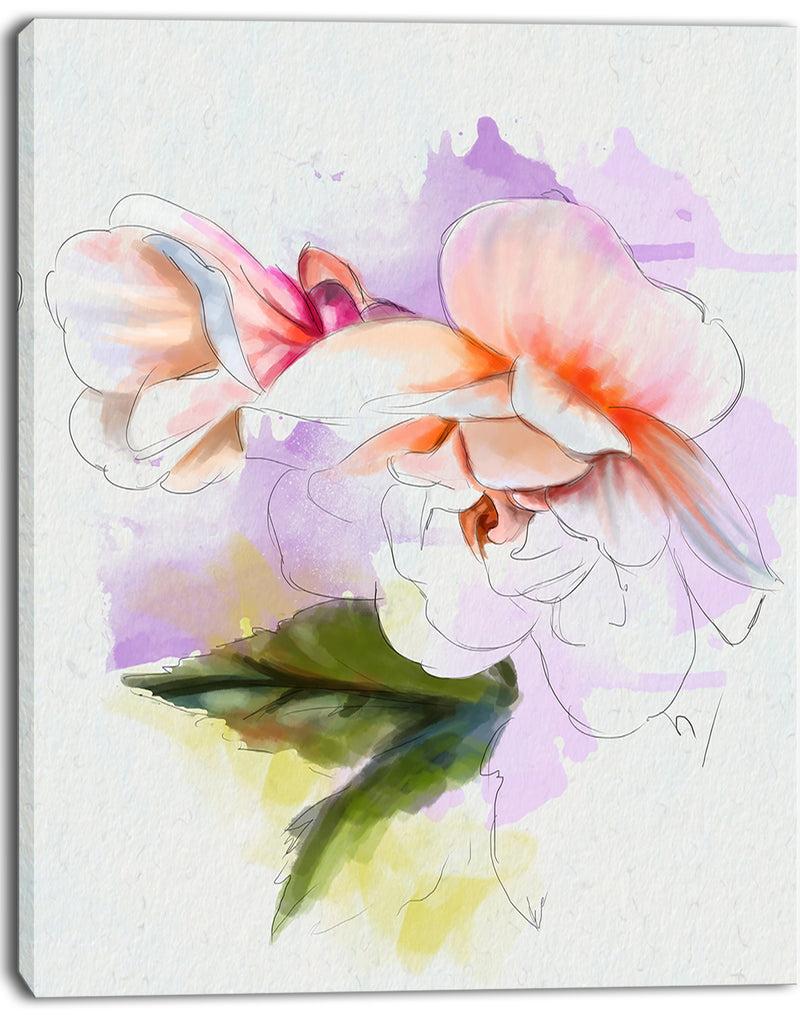 DesignQ White Begonia Flower Watercolor - Modern Floral Canvas Wall Art