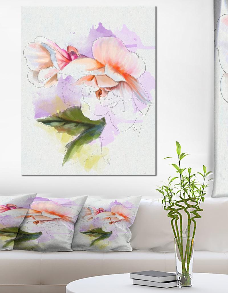 DesignQ White Begonia Flower Watercolor - Modern Floral Canvas Wall Art