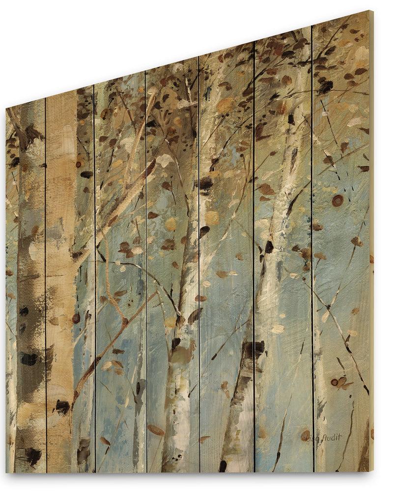 DesignQ White Birch Forest I - Modern Farmhouse Print On Natural Pine Wood