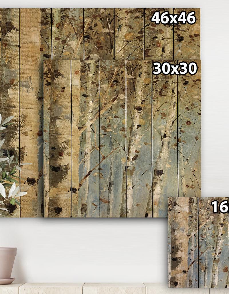 DesignQ White Birch Forest I - Modern Farmhouse Print On Natural Pine Wood