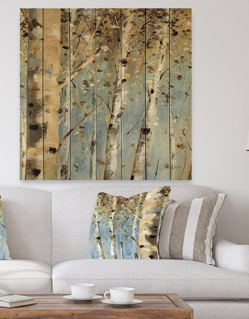 DesignQ White Birch Forest I - Modern Farmhouse Print on Natural Pine Wood