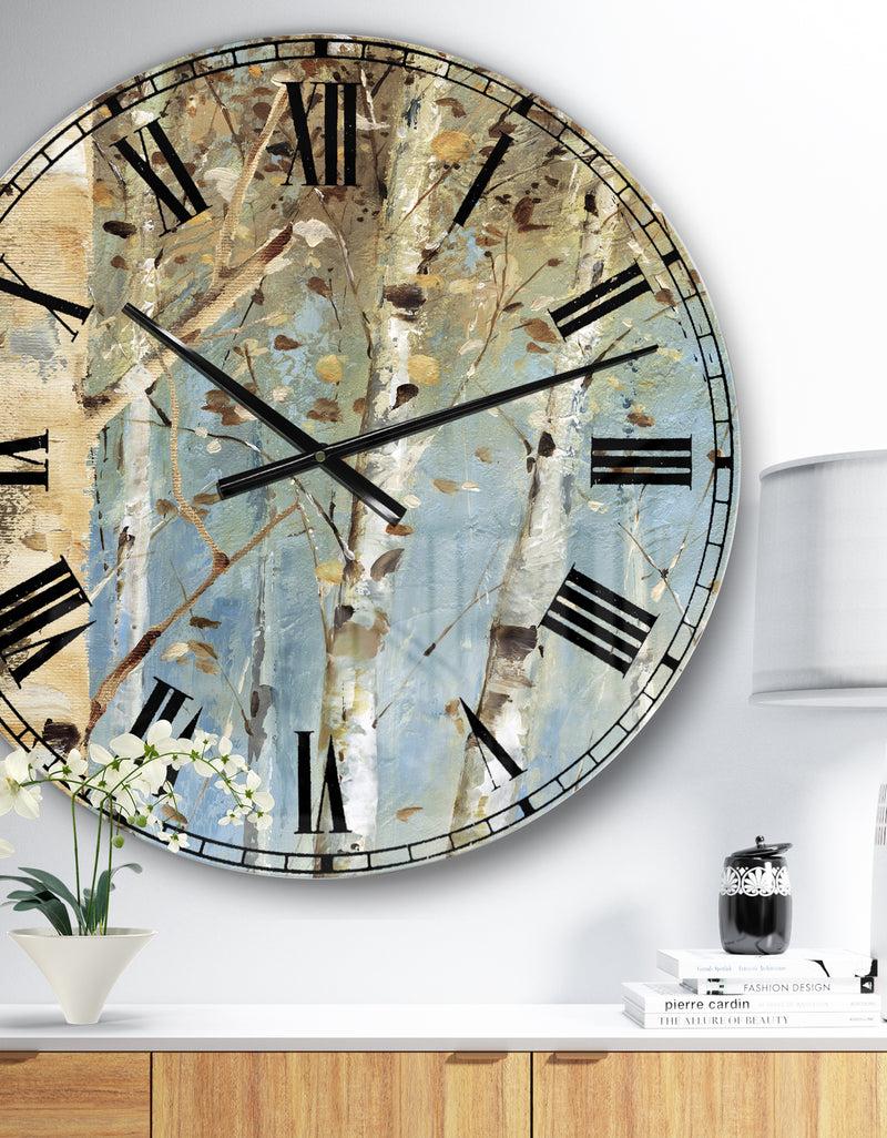 DesignQ White Birch Forest I - Modern Farmhouse Wall CLock