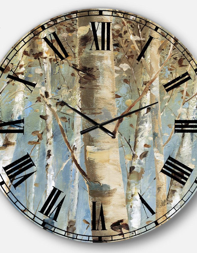 DesignQ White Birch Forest II - Modern Farmhouse Oversized Wall CLock