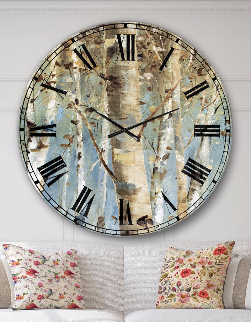 DesignQ White Birch Forest II - Modern Farmhouse Oversized Wall CLock