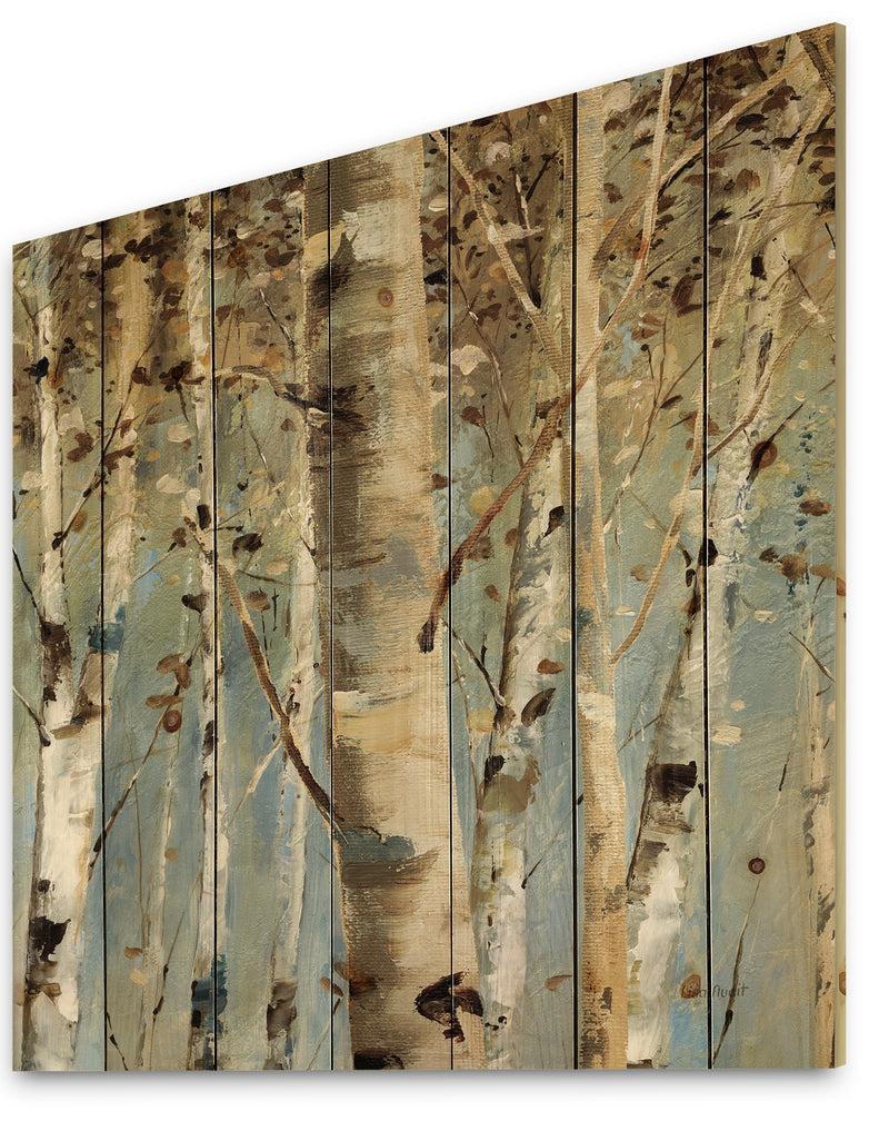 DesignQ White Birch Forest II - Modern Farmhouse Print On Natural Pine Wood