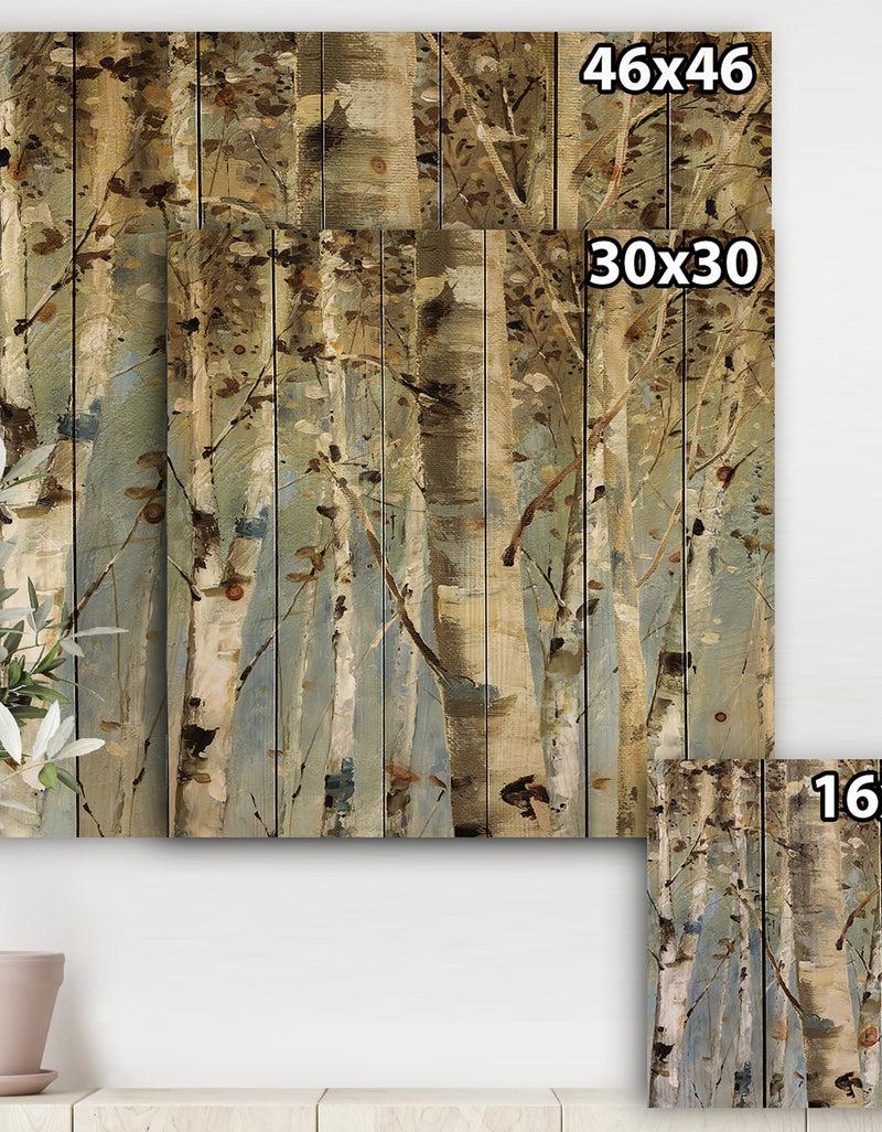 DesignQ White Birch Forest II - Modern Farmhouse Print On Natural Pine Wood