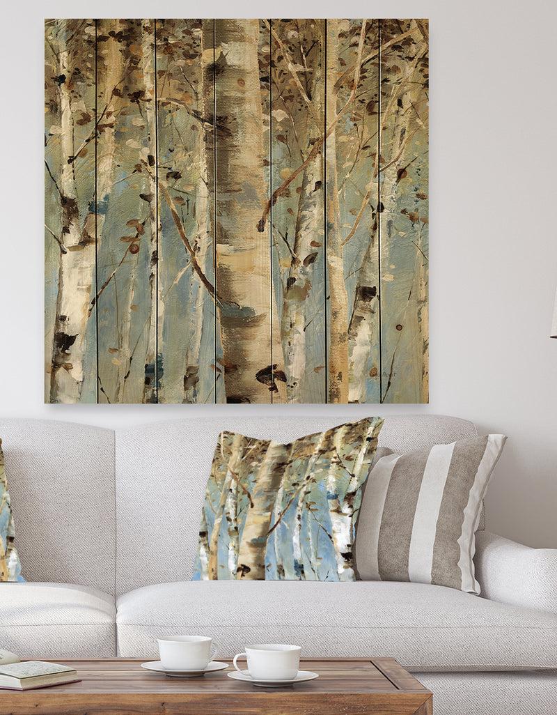 DesignQ White Birch Forest II - Modern Farmhouse Print on Natural Pine Wood