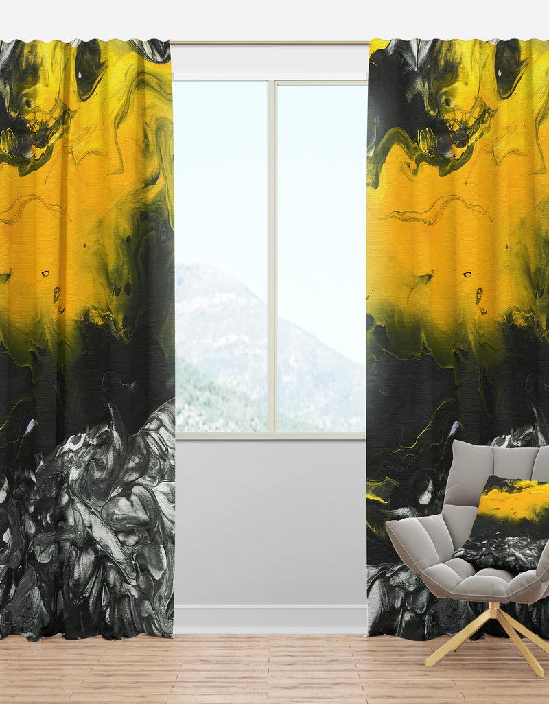 DesignQ White Black and Yellow Marbled Acrylic Painting - Modern & Contemporary Curtain Panels