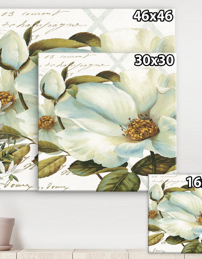 DesignQ White Blossoming Flower Close-up - Modern Farmhouse Canvas Artwork