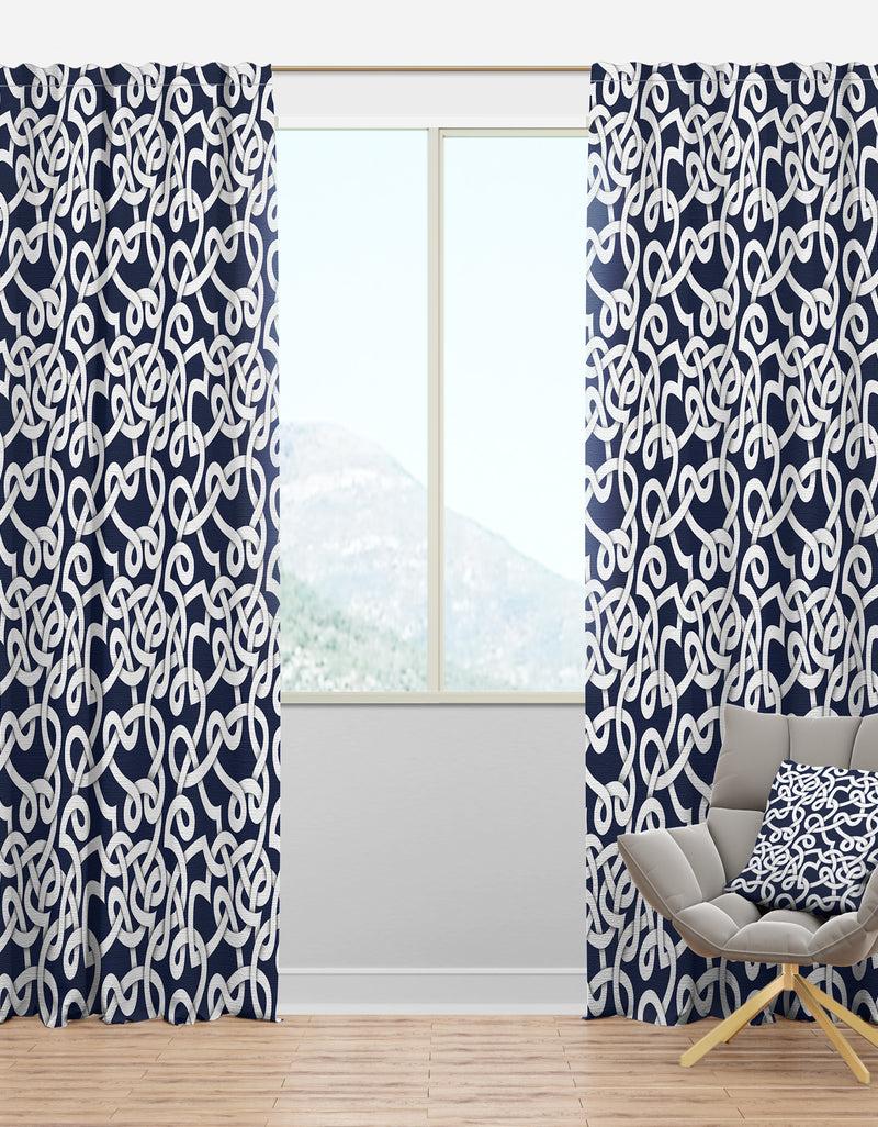 DesignQ White & Blue Abstract Pattern - Modern & Contemporary Curtain Panels