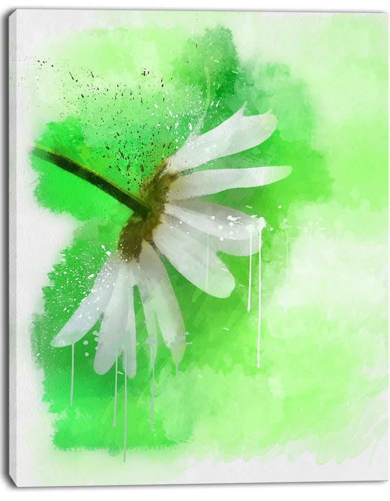 DesignQ White Chamomile With Green Splashes - Extra Large Floral Canvas Art