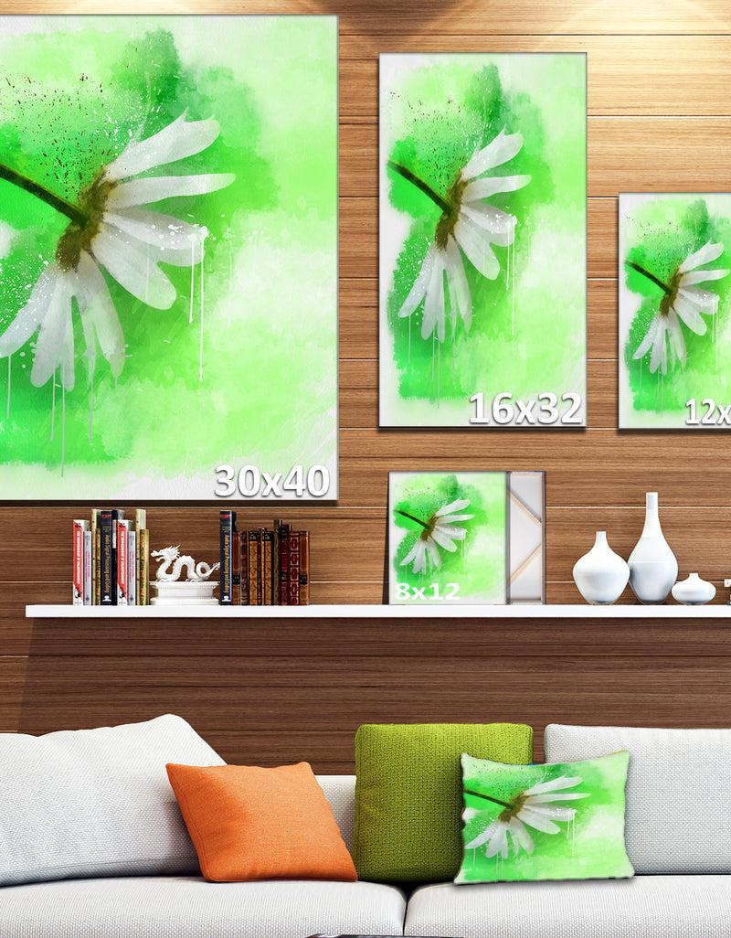 DesignQ White Chamomile With Green Splashes - Extra Large Floral Canvas Art