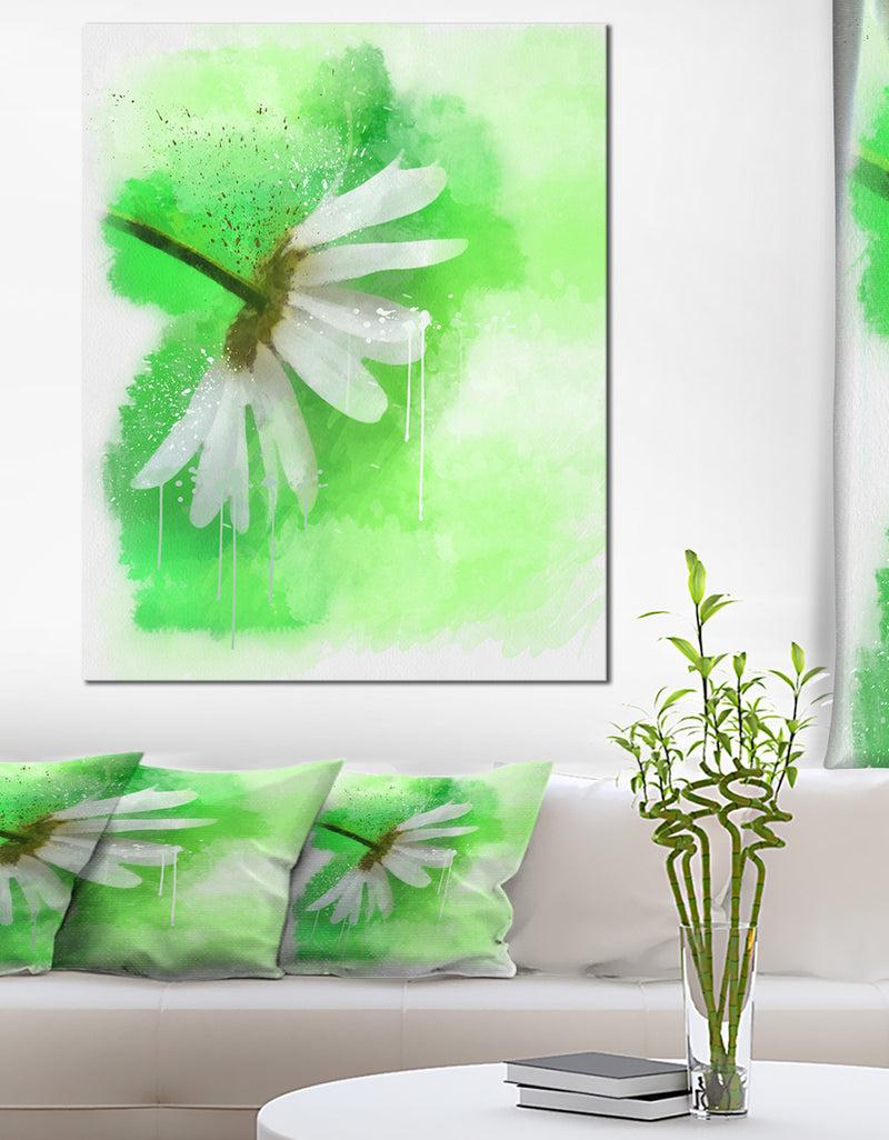 DesignQ White Chamomile With Green Splashes - Extra Large Floral Canvas Art