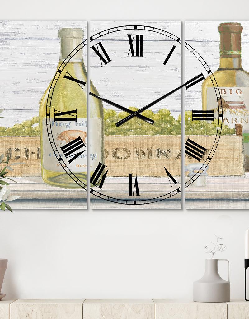 DesignQ White Chardonnay Wine Bottles - Cottage 3 Panels Oversized Wall CLock