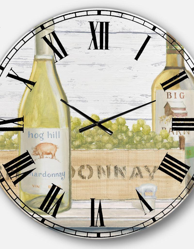 DesignQ White Chardonnay Wine Bottles - Food And Beverage Oversized Wall CLock